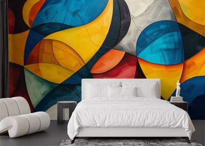 Modern abstract art with overlapping shapes in vibrant summer colors, creating a dynamic and energetic composition Wall mural