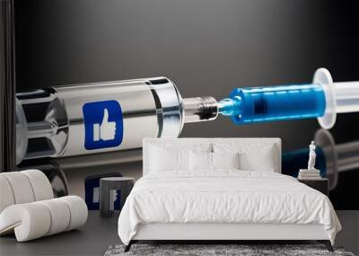 A syringe with a social media 'like' icon symbolizes the addictive nature of social media on mental health (20) Wall mural