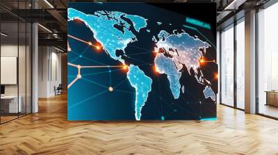 Global business expanding horizons with international CRM development, showcasing interconnected markets, diverse teams, and innovative strategies for growth and customer relationship management (22) Wall mural