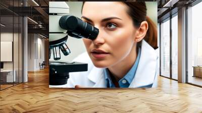 Woman scientist using a microscope in a research laboratory for medical chemistry experiment at a clinic to conduct a test in medicine, representing a lab and science concept (14) Wall mural