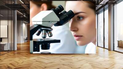 Woman scientist using a microscope in a research laboratory for medical chemistry experiment at a clinic to conduct a test in medicine, representing a lab and science concept (14) Wall mural