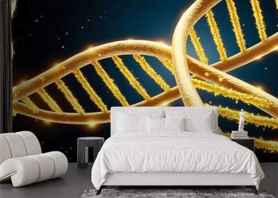 Close-up of a glowing dna double helix strand, representing genetic research and biotechnology advancements (19) Wall mural