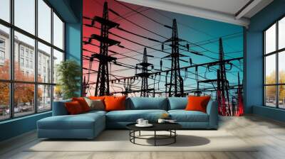 Electricity grid infrastructure at dusk, highlighting the critical importance of protecting power transmission and distribution systems (20) Wall mural