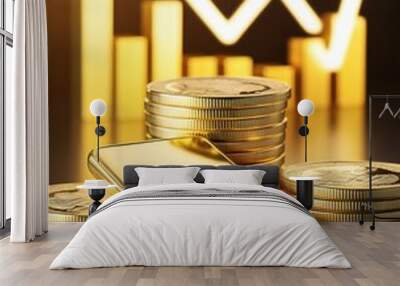 Gold bars stacked, representing wealth, investment, and gold trading. Effective investment (6) Wall mural