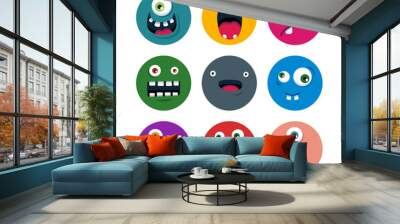 set of cartoon cute monster faces. flat vector illustration Wall mural