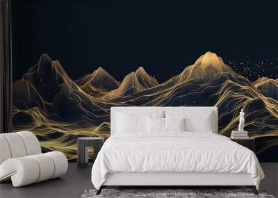 Mountain of golden  line in black background , design luxury background, yellow gold , wallpaper art cover  Wall mural