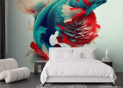 Fish illustration painting with colourfull waves vector Wall mural