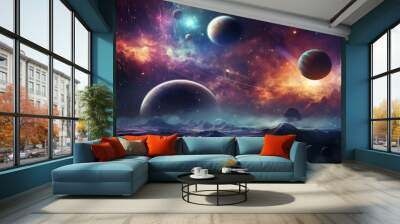 cinematic galaxy with vibrant planets and stars Wall mural