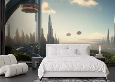 Futuristic technological dystopian city cinematic wallpaper Wall mural