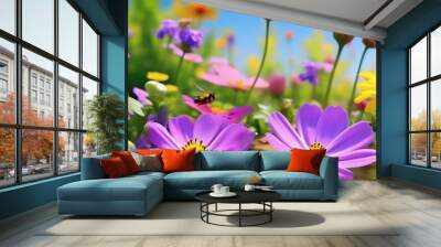 spring vibrant nature with flowers and insect photo realistic wallpaper Wall mural