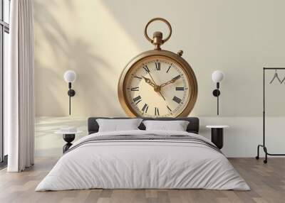  Classic Bronze Clock with Roman Numerals on a White Surface Wall mural