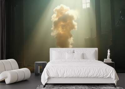  Explosion of smoke and fire inside a dark building Wall mural