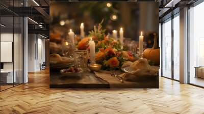  Thanksgiving dining table with candles and festive decor Wall mural