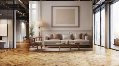 A concept image of a living room interior design mockup template, high-resolution living area with furniture 3d illustration interior rendering. Wall mural