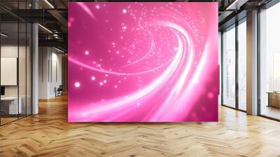 Abstract background with neon pink curved lines and glittering particles for modern futuristic concept Wall mural