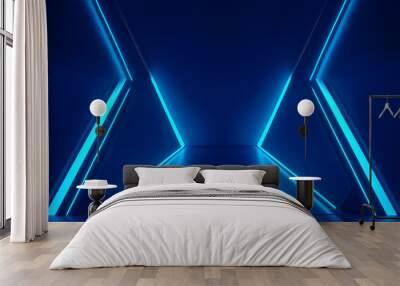 Abstract futuristic stage corridor illuminated with blue neon lights for modern and professional atmosphere Wall mural