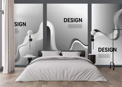 Abstract gradient monochrome background set with flowing black and white shapes for modern and dynamic design Wall mural