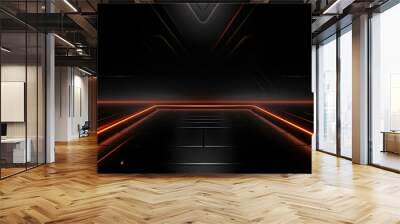 Futuristic orange illuminated empty stage on black background for product showcase display Wall mural