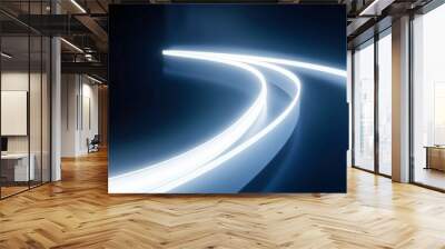 Glowing white neon light trails forming a curved path on dark blue background for wallpaper, backdrop design Wall mural