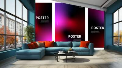 Set of three minimal background in vivid red and pink gradient on dark copy space for template cover backdrop post design Wall mural