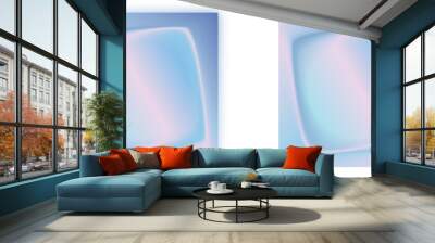 Square iridescent holographic gradient element set in soft blue and pink hues with a glowing light effect Wall mural