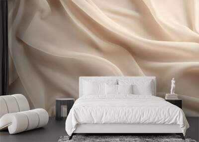 Textured background of beige silk fabric with soft waves for fashion cloth textile illustration design Wall mural