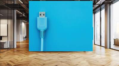 Blue USB cable connector on a bright blue background Wall mural