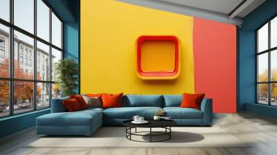 Colorful square bowl on vibrant yellow and red background during daylight Wall mural