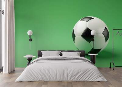 Soccer ball resting on green background with a slight tilt Wall mural