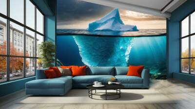  iceberg above, massive below, submerged in ocean depths. Symbolizing hidden depths and unseen potential. Wall mural