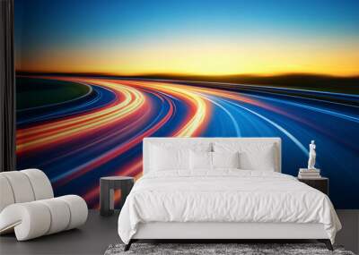 dynamic futuristic scene illustrating speed and motion with vibrant blue and red rays. This image symbolizes technological advancement, innovation, and the energy of modern life Wall mural