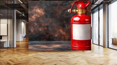 fire extinguisher illuminated by sunlight, standing against a blurred background. The image symbolizes fire safety and readiness, highlighting the importance of precautionary measures Wall mural