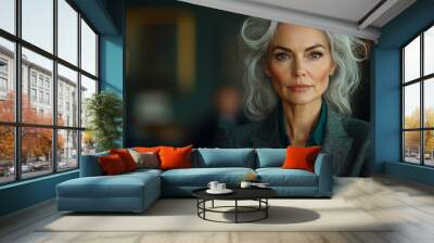 graceful, senior woman exudes confidence and poise in a professional business setting. Dressed elegantly, her serene expression symbolizes wisdom, beauty, and experience, representing empowerment and  Wall mural