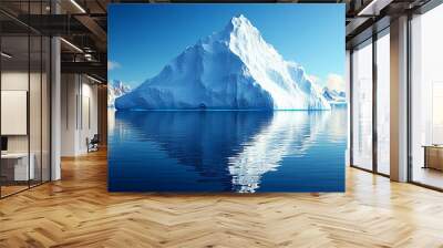 iceberg floats serenely in crystal-clear water, its white surface gleaming under sunlight. The submerged portion hints at its hidden depth, symbolizing unseen potential and mystery beneath the surface Wall mural