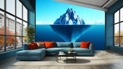 iceberg floats serenely in crystal-clear water, its white surface gleaming under sunlight. The submerged portion hints at its hidden depth, symbolizing unseen potential and mystery beneath the surface Wall mural