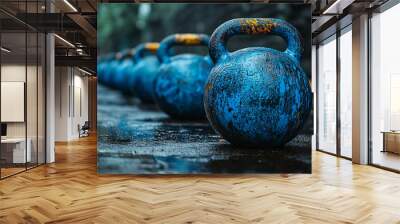 kettlebell in a sleek gym setting, highlighting its design and functionality as part of a fitness regimen Wall mural