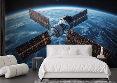 satellites orbiting Earth, showcasing the vastness of space and human ingenuity. The image highlights the connection between technology, exploration, and global communication Wall mural