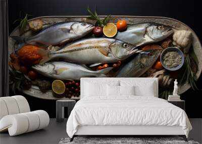 fish with lemon on plat Wall mural