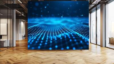 digital connectivity with abstract blue technology background and cyber network grids Wall mural