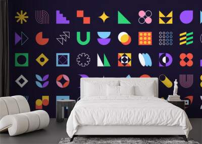 Brutalism shapes, abstract geometric forms, memphis geometric elements. Trendy minimalist basic figures, simple star, plants, lines and circles, modern swiss graphic design element vector set Wall mural