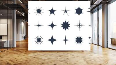 Minimalist silhouette stars icon, twinkle star shape symbols. Modern geometric elements, shining star icons, abstract sparkle black silhouettes symbol vector set Wall mural