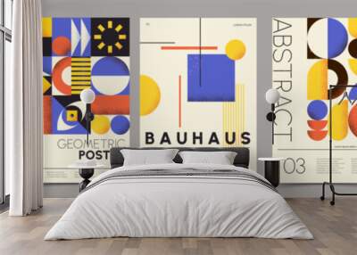 Retro bauhaus style posters with geometric elements and abstract shapes. Minimalist poster with swiss pattern, forms and lines, basic figures, modern cover or print design vector set Wall mural