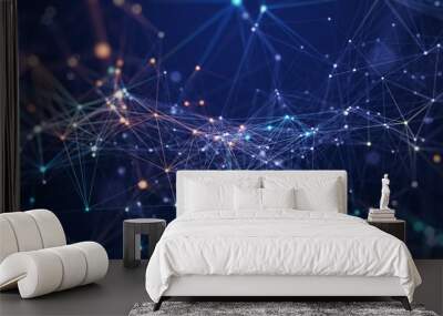 Abstract connected dots and lines. Concept of AI technology, Motion of digital data flow. Communication and technology network concept with moving lines and dots. 3D rendering Wall mural