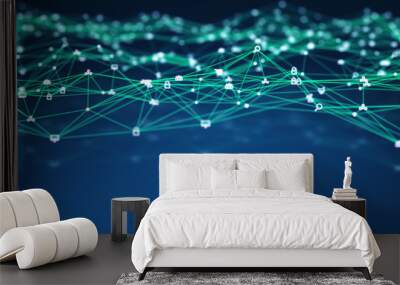 Connecting people on the internet, nodes transforming. Social network connections. Information technology of internet of things IOT big data clouds computing using artificial intelligence AI. Wall mural