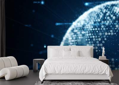 Cyber security and global communication concept. Analysis of information. Technology data binary code network conveying connectivity, Data and information protection protocol. Wall mural