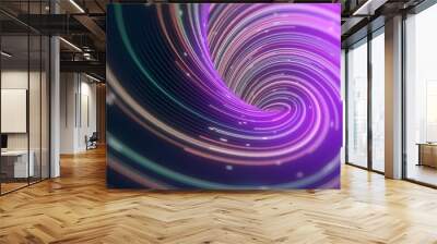 Speed of digital lights, neon glowing rays. Futuristic technology abstract background with lines for network, big data, data center, server, internet, speed. 3D render Wall mural