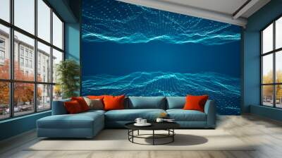 Technology connection digital big data concept. Abstract of digital data flow on blue background. Transferring of big data. Transfer and storage of data sets, blockchain, server,  hi-speed internet. Wall mural