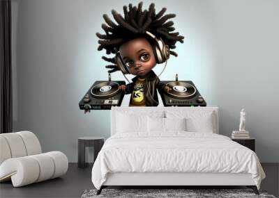 Black kid Character cartoon in hip hop gear with  background Wall mural