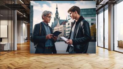 business people talking on the phone in the city Wall mural