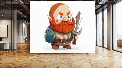 cute viking red beard bald chubby tattoo white background Wall mural